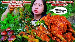 BEBEK UTUH MERCON TUMIS SARDEN DAUN PEPAYA LALAPAN MENTAH JENGKOL TUA CABE RAWIT KENIKIR