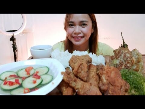 KFC (KANTO FRIED CHICKEN) TORTANG TALONG LATO AT PIPINO NA MAY SUKA AT SILI MUKBANG