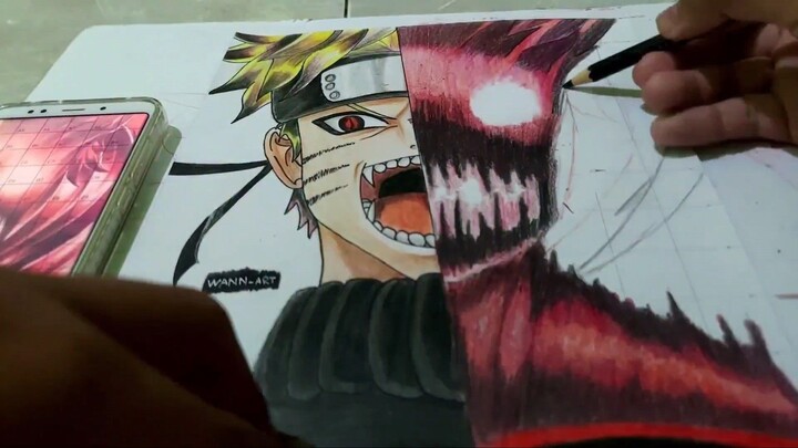 drawing naruto setengah biju