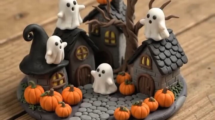可爱幽灵村庄｜万圣节迷你黏土艺术 👻🎃