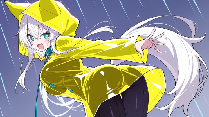 Strolling in the Rain with a Cuddly White Dog Girl