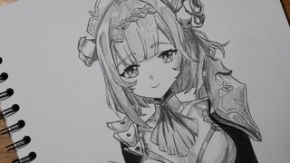 วาดรูปอนิเมะเมดสาวแห่งกองอัศวินสวยๆน่ารักๆ โนเอลเล่ Genshin Impact Noelle ด้วยดินสอ 6B