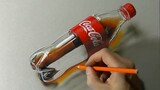 Draw a bottle of Coke, you can still see the shadow in the reflection