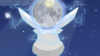 Episode 55: Jade Rabbit lies on the doorstep and looks at the moon. Then a full moon rises above its