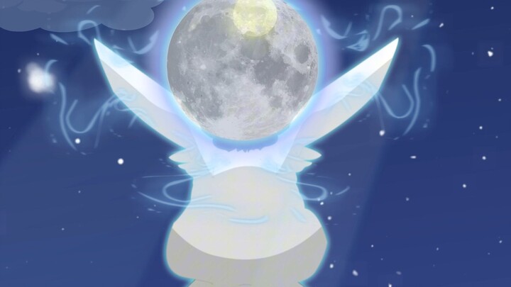 Episode 55: Jade Rabbit lies on the doorstep and looks at the moon. Then a full moon rises above its