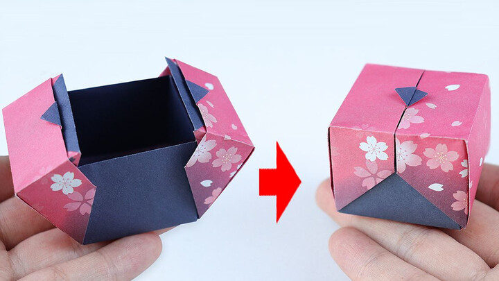 กล่องของขวัญลายดอกซากุระที่เปิดได้ พับจากกระดาษแค่แผ่นเดียว
