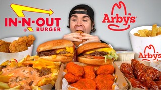 MUKBANG IN N OUT BURGER AND NEW ARBY’S BONELESS WINGS! Animal Style Fries, Tenders +