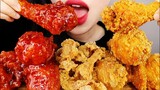 ASMR SPICY CHICKEN, FRIED CHICKEN SKIN 양념반 후라이드반 치킨, 닭껍질 튀김 먹방