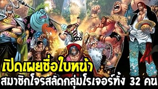 วันพีช - เปิดเผยชื่อใบหน้า สมาชิกโจรสลัดกลุ่มโรเจอร์ทั้ง 32 คน - OverReview