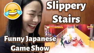 Funny Japanese Game Show - Slippery Stairs - fan reaction