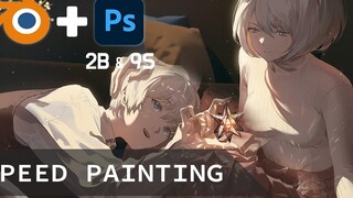 SPEED PAINTING 2B และ 9S (photoshop+blender)