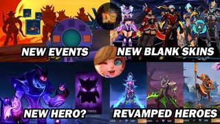 NEW HEROES, NEW EVENTS, UPCOMING REVAMPED HEROES, NEW BLANK SKINS & OTHER UPDATES in Mobile Legends!