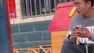After the man bumped his foot, the whole family imitated his walking, and even the dog joined in