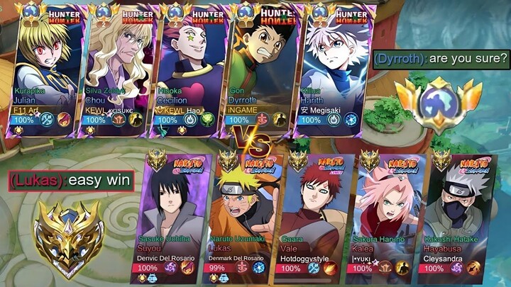 HUNTERxHUNTER VS NARUTO SQUAD!! (5v5) BATTLE OF THE STRONGEST!! -MLBB