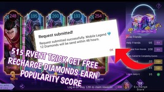 How to get instant 18 popularity score 515  event trick free diamond recharge in mobile legends