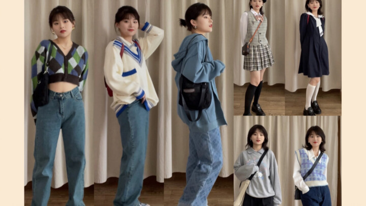 160cm 55kg｜Phong cách retro Mỹ không diện váy ngắn + set đồ học đường hack tuổi!