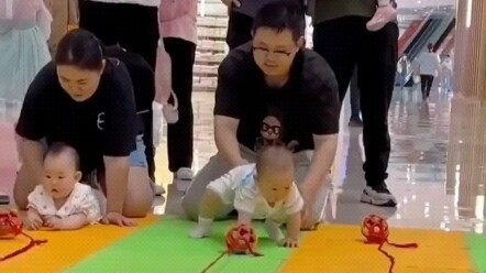 Baby “cheats” in the crawling race—baby: “I’m done pretending, I can actually walk!”
