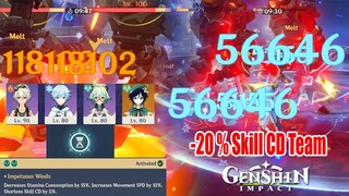 Genshin Impact - Bennett Chongyun Sucrose Venti -20% Skill CD Team Abyss 12 Gameplay