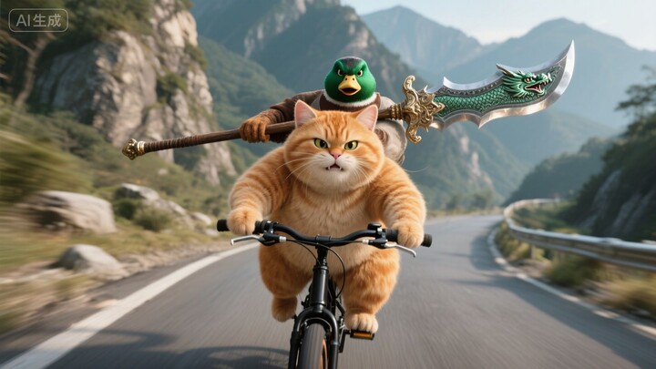 The showdown between the chubby orange cat and the duck—whose laughter will ring out in the end?