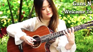 Memainkan "Welcome To The Jungle" di hutan dan memainkan hard rock dengan gitar 【Guitar Fingerstyle】