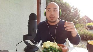 ASMR Mashed Potatoes, Smoked Sausage & Spinach (Eating Sounds, Licking Sounds, Crunchy & Tapping)