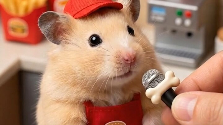 Little hamster Poko works part-time at a fast-food restaurant