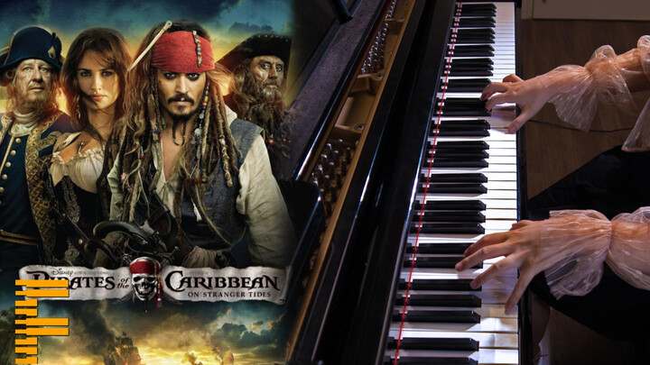 "He’s a pirate" was covered by a woman with piano