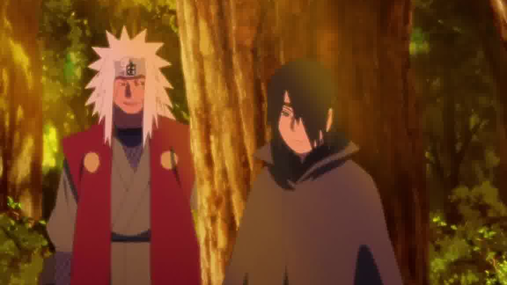 Pertama kali Sasuke kembali ke Konoha, Jiraiya melakukan percakapan singkat dengannya dan mengetahui