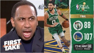 "Steph Curry K.O Tatum" Stephen A. goes crazy Warriors CRUSH Celtics 107-88 in Game 2 to tie 1-1