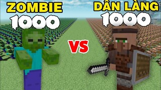 Mình Đã Thử Thách Chiến Đấu | 1000 Zombie Với 1000 Dân Làng Bên Nào Thắng | TRONG MINECRAFT PE..!!