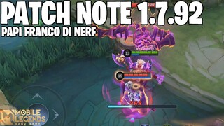 FRAGMENT SHOP UPDATE, FRANCO NERF, AAMON NERF, BENEDETTA BUFF - PATCH NOTE 1.7.92 MOBILE LEGENDS