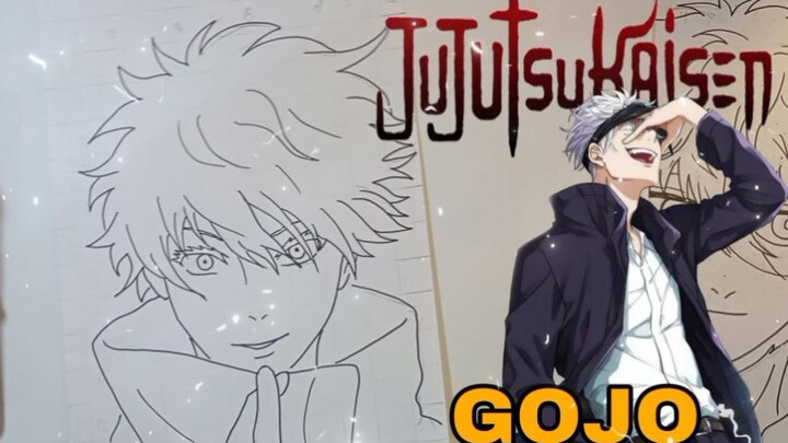 menggambar gojo sateru dari anime Jujutsu kaisen