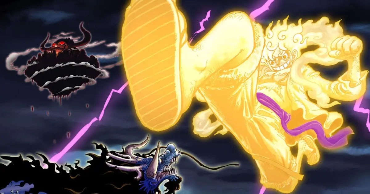 Luffy Giant With Gear 5 Tiny Kaido In Front Of God Giant Nika One Piece 1045 Fan Anime Bilibili