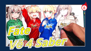 [Fate] Vẽ 4 cô vợ Saber một lúc (Bút chì màu/bút marker)_8