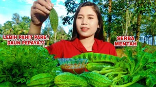 MUKBANG BATANG DAUN PEPAYA MENTAH PARE MENTAH PETE LALAPAN MENTAH TANPA NASI#mukbanglalapan