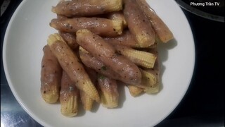 Món ăn vặt/Cá chả cuộn Bắp non chiên