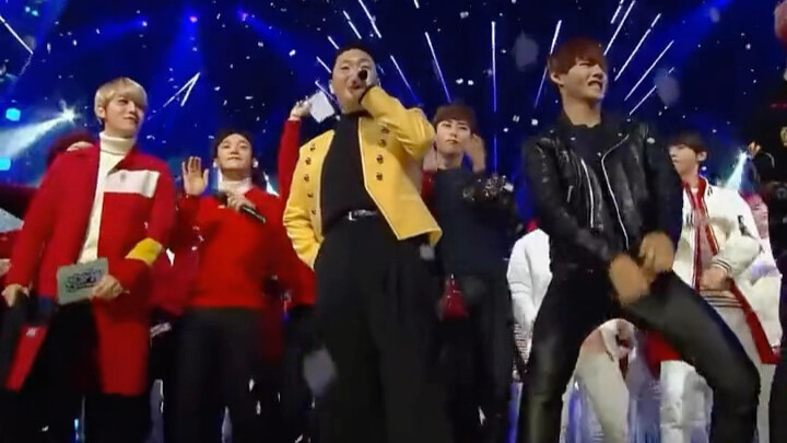 Encore highlight: EXO on the left, BTS on the right, GOT7 in the back