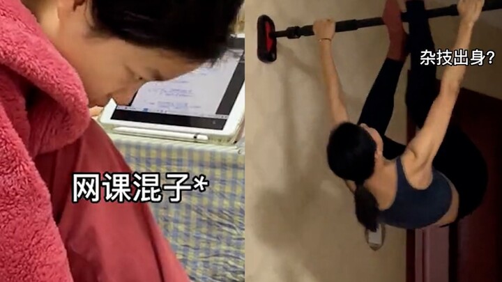 Ibu rajin berolahraga di rumah dengan disiplin tinggi, sementara putrinya menghabiskan hari dengan m