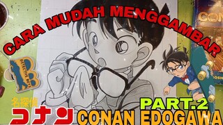 cara mudah menggambar Conan edogawa dari anime detektif Conan