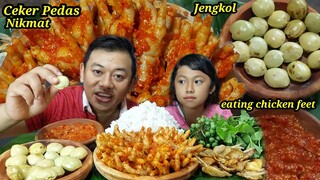 MUKBANG CEKER PEDAS LALAPAN JENGKOL MENTAH IKAN ASIN SAMBAL TERASI eating spicy chicken  feet