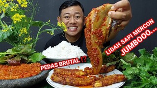 MUKBANG LIDAH SAPI UTUH SAMBEL MERCON + LALAPAN MENTAH + PISANG GORENG + SAMBAL TERASI