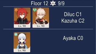 Spiral Abyss 2.8 Floor 12 Ayaka C0 Solo❄️New Skin Diluc C1 and Kazuha C2 Duo 🔥🌪 Clear Genshin Impact