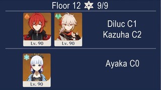 Spiral Abyss 2.8 Floor 12 Ayaka C0 Solo❄️New Skin Diluc C1 and Kazuha C2 Duo 🔥🌪 Clear Genshin Impact