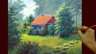 Acrylic Landscape Painting in Time-lapse / House Garden / JMLisondra