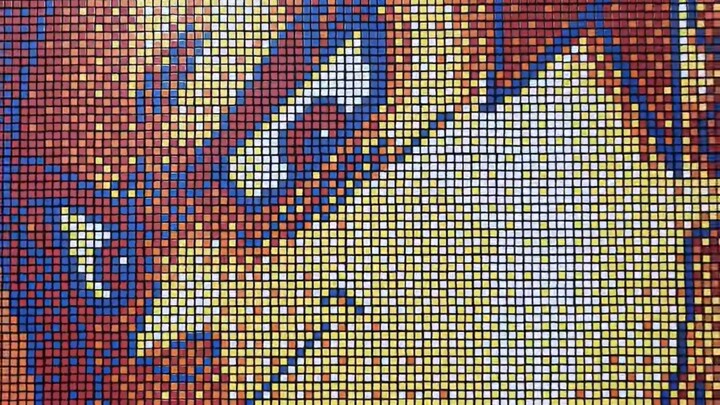 This Rubik’s Cube wall is made of 1,200 cubes, forming an Ultra-4 Goku image, as a tribute to the la