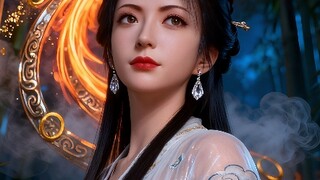 Cultivation of the Immortal: Nan Gong Wan, Flame Phoenix Accompanies Bamboo, Ethereal Beauty in Whit