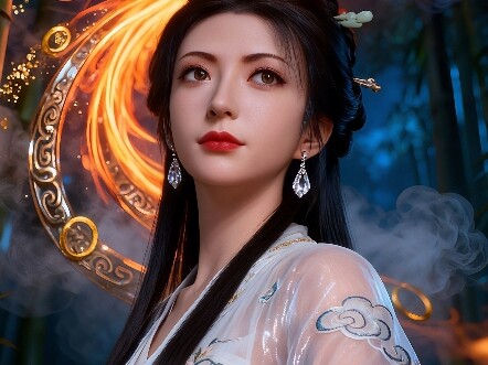 Cultivation of the Immortal: Nan Gong Wan, Flame Phoenix Accompanies Bamboo, Ethereal Beauty in Whit