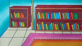 Menggambar perpustakaan sekolah || Cara menggambar ruang perpustakaan