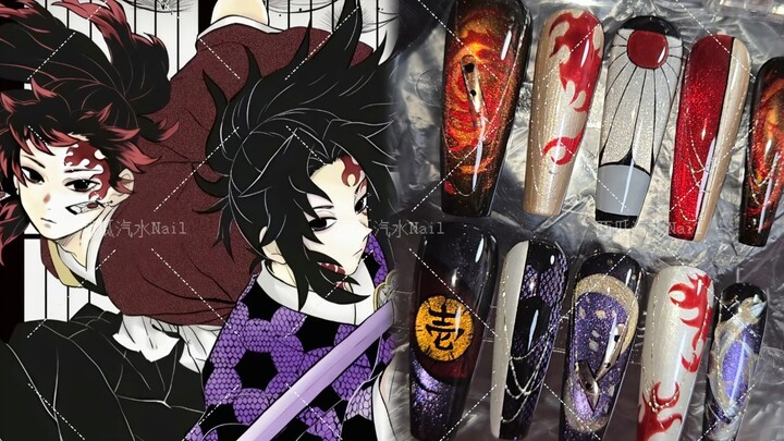 Demon Slayer | Kyojuro Rengoku / Rengoku Kyojuro: Black-Looking Wearable Nails