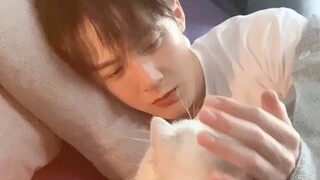 Tan Jianci menggoda kucing, komunikasi ramah antar kucing